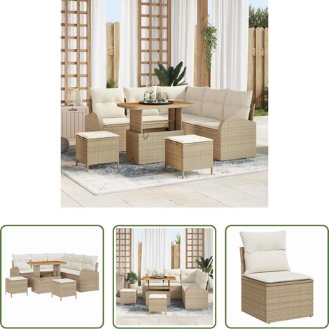 Terrassensofa - Garten-Sofa-Set mit Kissen mit Speicher 8 pcs Beige und Creme (1/5)