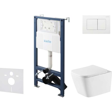 kielle Genesis New - Set Vorwandinstallation, WC Arkas I, Vortex Rimless+, Softclose-Sitz und Betätigungsplatte Gemini New III, Hochglanz Weiß 30528SS79