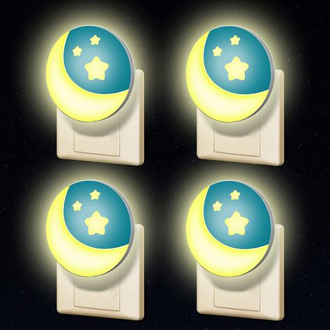 Child Night Light on Electrical Outlet, 4 Pieces LED Bedside Lamp with Twilight Sensor, Wall-Mounted Night Light for Newborn Bedroom, Portable Lighting for Baby Nursing (1/5)