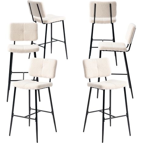Meubles Cosy POMONA BAR Set da 6 sgabelli da bar scandinavi con schienale, rivestimento in tessuto bouclé beige