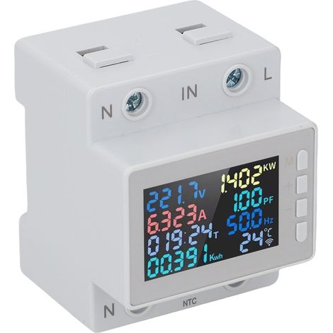 Compteur d'énergie monophasé sur rail DIN, testeur de consommation électrique, voltmètre ampèremètre wattmètre kWh fréquencemètre numérique AC 63A (1/5)