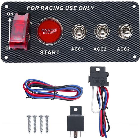 Panneau de commande d'allumage 12 V pour voiture de course, interrupteur à bouton-poussoir de démarrage moteur, panneau en fibre de carbone avec interrupteur à bascule LED pour voiture de course, camp (1/5)