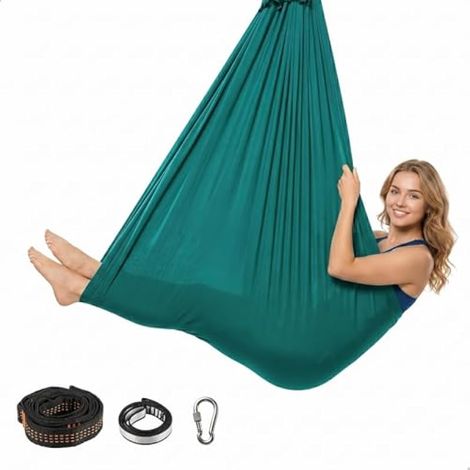 Hamac de yoga, tissus aériens avec une capacité de 200 kg, balançoire sensorielle avec mousqueton, matériel et accessoires, accessoires de yoga pour la gymnastique et l'entraînement de la flexibilité (1/5)