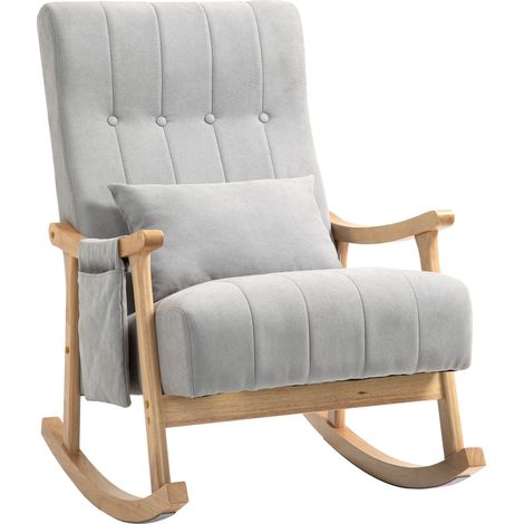 Fauteuil à bascule gris, coussin rénal, siège large, cadre caoutchouc, 120 kg