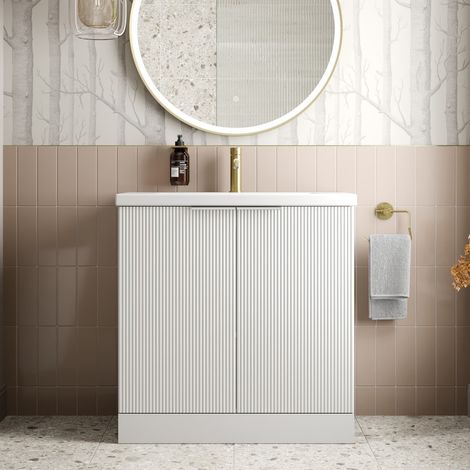 Bathroom Vanity Unit Basin Sink Free Standing 800mm Door Cabinet Storage White (1/5)