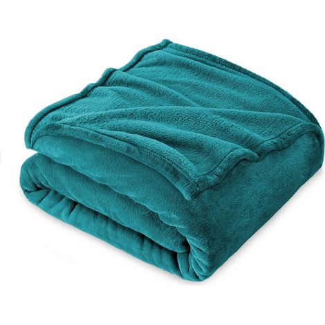 Couverture Plaid Polaire Flanelle 210 x 240 cm - Jeté de Canapé Polaire - Couverture lit 2 Personnes Epaisse Douce Et Chaude - Plaid Bleu Vert (1/5)