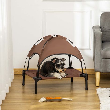 Lit pour chien avec dais, pliable, couchage extérieur pour animaux, tissu mesh, marron et noir (1/5)
