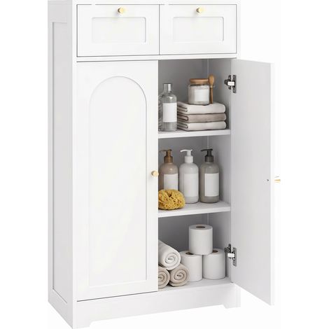 Badezimmerschrank schmal mit 2 Schubladen 60 x 30 x 108 cm Weiß (1/5)