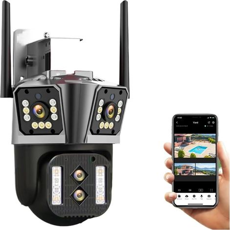 Caméra de sécurité à Domicile 16MP 8K HD caméra IP 10X Zoom extérieur Quatre objectifs Trois écrans PTZ 8MP caméra Protection de sécurité CCTV Couleur Vision Nocturne(8K 16MP NO Card) (1/5)