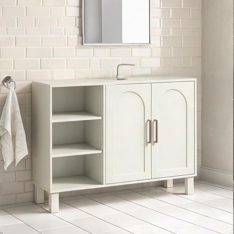 Meuble de salle de bain creme branco en MDF 90 x 30 x 63 cm (1/5)