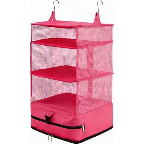 Organisateur de bagages portable suspendu, étagère de voyage, cube pliable pour armoire, rose rouge M (1/5)