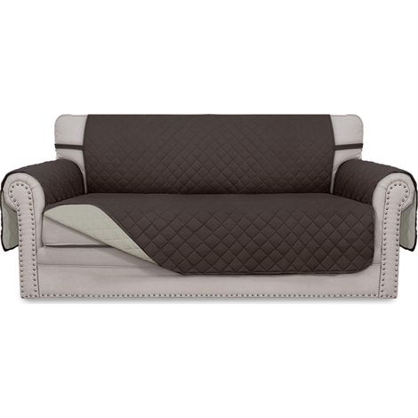 Housse de canapé réversible pour Causeuse à 2 Coussins avec Sangles élastiques - pour Animaux de Compagnie, Enfants, Chiens, Chats - Causeuse surdimensionnée - Chocolat/Beige (1/5)