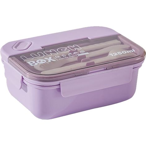 Boîte à Lunch, Boîte à Lunch à 3 Compartiments 1250 ML Violet Anti-Fuite PS PP Silicone Micro-ondable Bento Lunch Box pour Le Bureau (1/5)