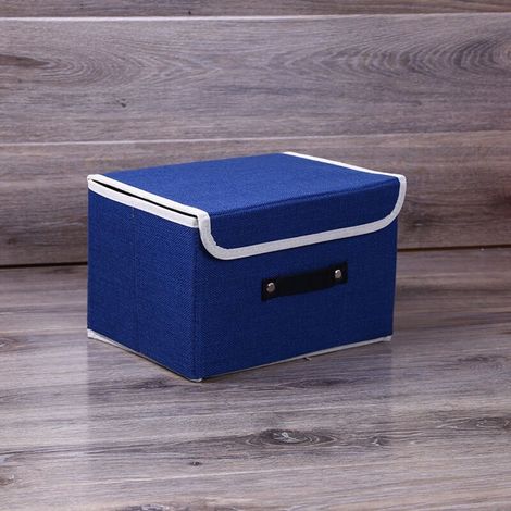 Boîte de rangement pliable bleu marine 38 x 25 x 25 cm, en coton et lin de haute qualité, carton épais, lavable, 1 pièce (1/5)