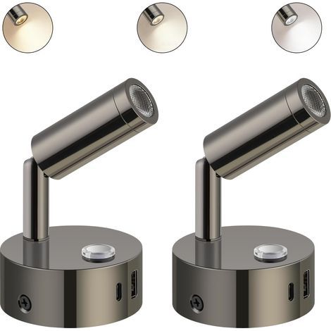 Lampade da lettura a LED, set da 2, dimmerabili (3000K-6000K), con interfaccia USB A+C, adatte per barche, auto e furgoni. (1/5)