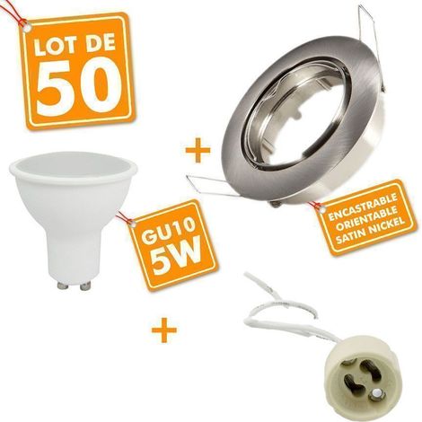 50 Spot LED encastrable complet acier brossé Orientable avec Ampoule GU10 5W Eq 50W Température de Couleur: Blanc Froid 6000K (1/3)