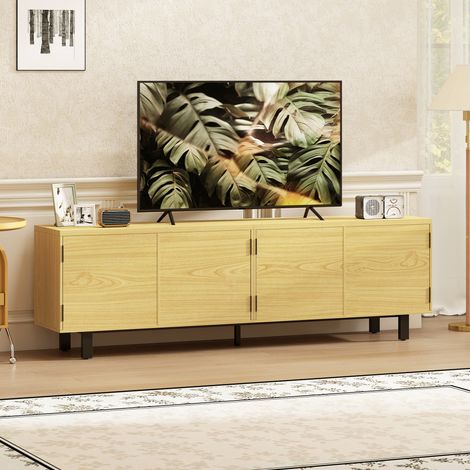 Meuble TV 180 cm, meuble télé pour 82 pouces avec 4 portes à ouverture par pression 180x35x55,5cm bois naturel (1/5)