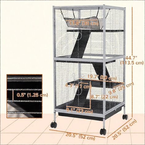 Cage en acier gris clair pour petits animaux (cochon d'Inde, furet, chinchilla, chaton et lapin) - Enclos à plusieurs niveaux pour l'exercice et le jeu (1/5)