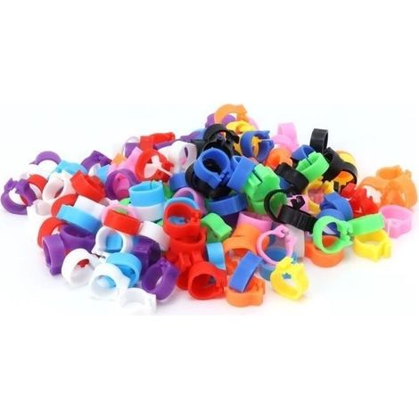 (White, yellow, orange, blue bright, pink, green, black, blue fonce, violet, red)Rings of pattes for pigeons 200PCS 8mm - Colors varied - Identification easy (1/4)