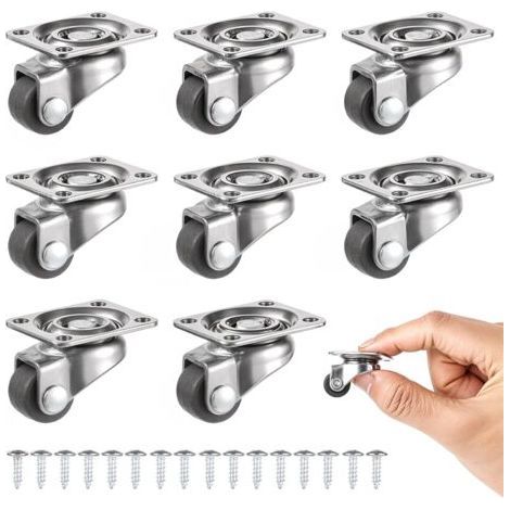 Set of 8 Small Swivel Casters A 360 Small Swivel Rubber Wheels Universal Transport Casters with Screws for Mini Furniture Storage Box (1/5)