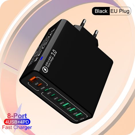 Chargeur mural à 8 ports -- Comprend quatre ports USB-A QC3.0 et quatre ports USB-C PD. (1/5)
