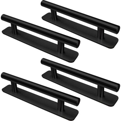 Poignée de Meuble Autocollante, 4 Pièces Poignées de Porte en Acier Inoxydable, 128mm Poignées pour Placards Cuisine Porte Commode Armoire, Noir (1/4)