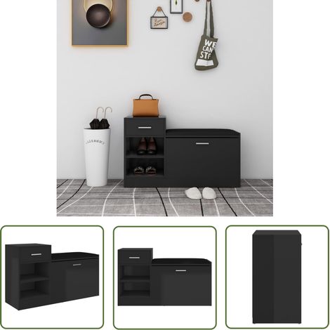 The Living Store Schuhbank Hochglanz-Schwarz 94,5x31x57 cm Holzwerkstoff - Schuhschrank - Schuhbank - Garderobe - Flurmöbel - Aufbewahrungssystem (1/5)