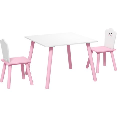 Table enfant en bois rose avec 2 chaises, ensemble bureau pour dessiner, jouer et étudier (1/5)