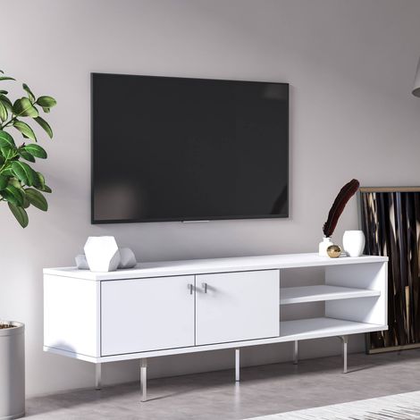TV-Schrank Militello, ein Regal, 3 Fächer, Türöffnung, 140x35x45 cm, Weiß (1/5)