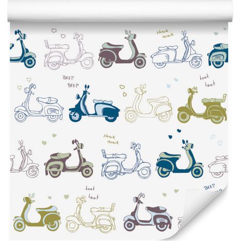Papier peint rétro scooter pour salon et chambre 50x1000 cm (1/5)