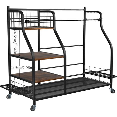 Organizador de bolsas de golf, construcción de metal resistente, ruedas móviles, negro. (1/2)