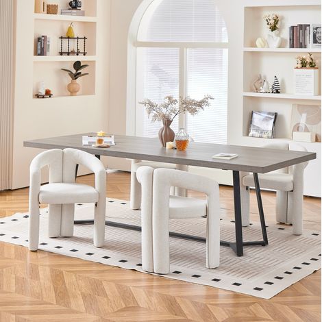 Lot de 4 chaises de salle à manger avec accoudoirs en chenille beige, 150 kg, OKMYHOME (1/5)