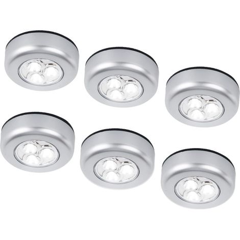 Paquete de 6 luces LED nocturnas inalámbricas a pilas para colocar en armarios, gabinetes, mostradores o lavanderías - Botón táctil inalámbrico