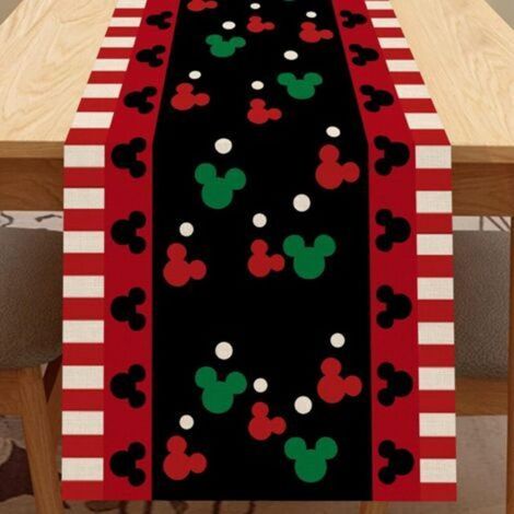 Red and Black Mouse Tablecloth, Fun Christmas Cute Polka Dot Home Kitchen Decor, Vintage Burlap Dining Decor 13 x 108 Inches (1/5)