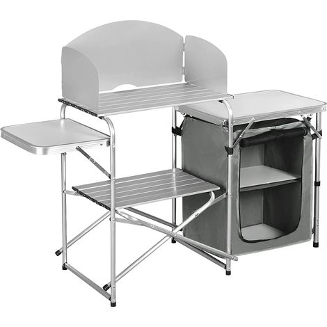 Woltu – Table de camping pliable en MDF et aluminium – 147 x 40 x 111 cm – Protection contre le vent – Sac de rangement inclus (1/4)