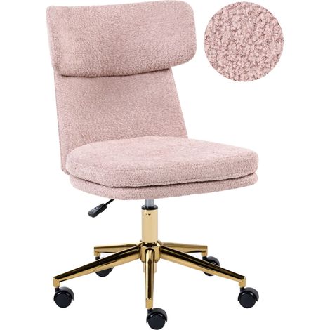 Office Chair Pastel Pink Boucle Fabric Upholstery Armeless Design Full Swivel Seat Height Adjustment GRANBY