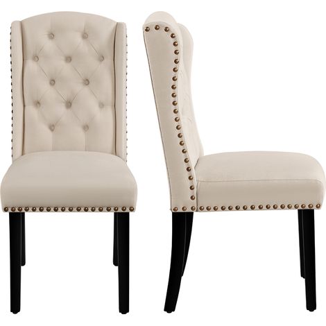 Homevive Juego de 2 Sillas de Comedor Tapizadas con Botones Silla Tapizada Patas de Madera Sillas Descalzadoras para Cocina Restaurante Comedor Beige