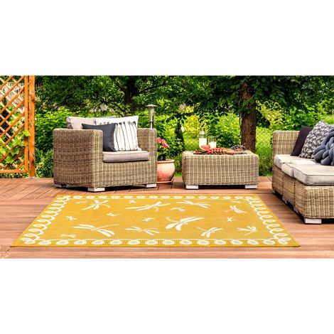 Terrace Dragonfly Flatweave Outdoor Indoor Bordered Gold Rug in 80 x 150 cm (2'6''x5'0'') (1/4)
