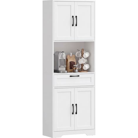Buffet haut cuisine - HOMCOM - 4 portes à fermeture douce, tiroir, compartiment ouvert - bois - 60x30x170cm - blanc (1/5)
