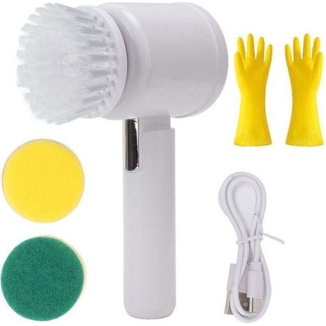 Brosse Nettoyage Électrique Multifonction Blanc Avec Gants Latex Épaissis Oxford (1/4)