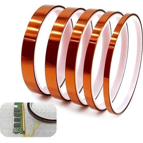 Nastro in poliimmide da 5 pezzi, nastro Kapton resistente al calore per stampante 3D, mascheratura, saldatura, isolamento PCB, misure assortite (3/6/8/10/12 mm × 33 m) (1/5)