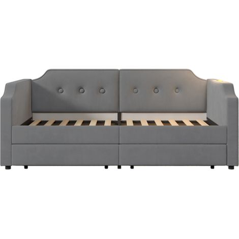 Cama diván 90x200 cm de terciopelo gris con LED, USB-C y 2 cajones (1/5)