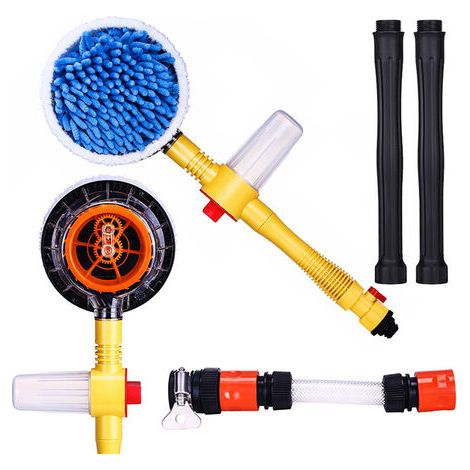 Brosse de Nettoyage de Voiture, Kit de Nettoyage de Voiture, Vadrouille Rotative à 360º, Microfibre Manche Long Brosse de Lavage de Voiture (Jaune)