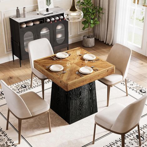 Tribesigns Table de Salle à Manger Carrée pour 2-4 Personnes, 80 cm Table de Cuisine en Bois pour Salon, Petits Espaces, avec Plateau et Pieds épais, Brun et Noir rustiques (1/5)