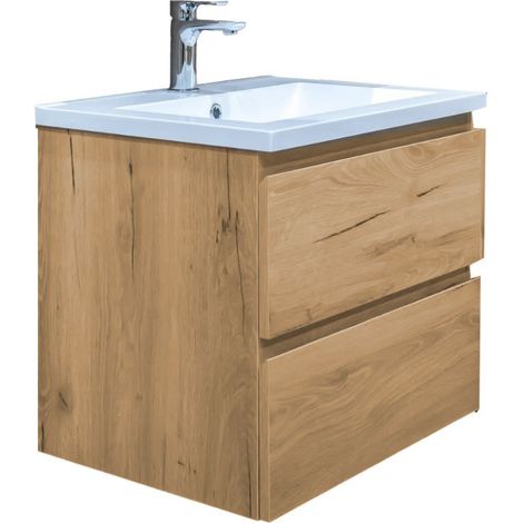 B-Way 59x50x45 cm Hängeschrank mit 2 Schubladen und Gussmarmor-Waschbecken, matt Eiche (BWAY260OAKU) (1/5)