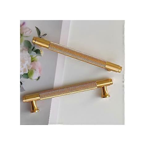 (Gebürstetes Gold) Set mit 2 modernen goldenen Schrankgriffen, 128 mm Lochabstand, Vintage-Griffe für Küchenschränke, Kommoden und Kleiderschränke
