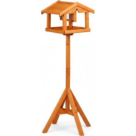 Relaxdays Mangiatoia per uccelli con piedistallo, silo, giardino/terrazza, per uccelli selvatici, legno d'abete, arancio