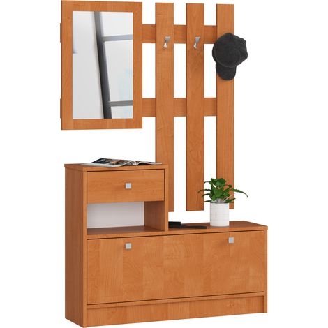 Akord – Ensemble de meubles d'entrée avec armoire à chaussures 90 cm – 1 porte, 1 tiroir, 2 étagères – Panneau stratifié – Dimensions 90x25x170 cm