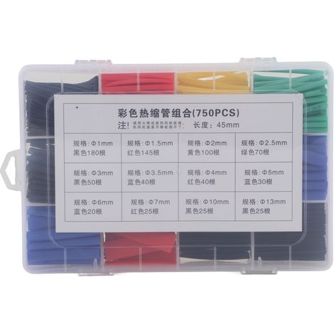 Kit de tubes thermorétractables 2:1 PE, 750 pièces, manchon de câble électrique, ensemble d'enveloppe de fil, assortiment
