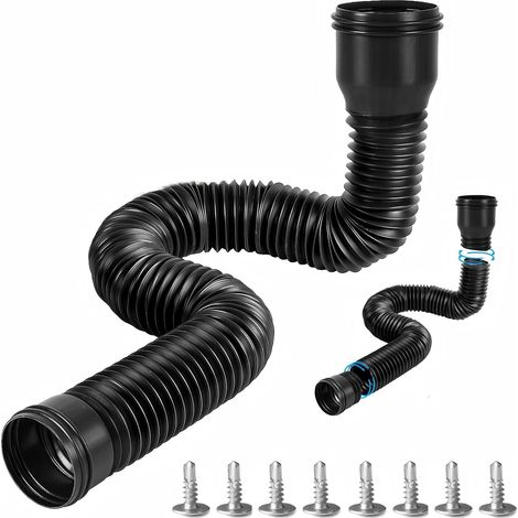 2Pcs Rallonge Gouttière Flexible, Extension Tuyau Descente Ronde 80/100mm, Ensemble Accessoires Connecteur Gouttières Evacuation Souple Extensible 47-150cm pour Pelouse, Maison, Garage, Jardin (Noir) (1/5)